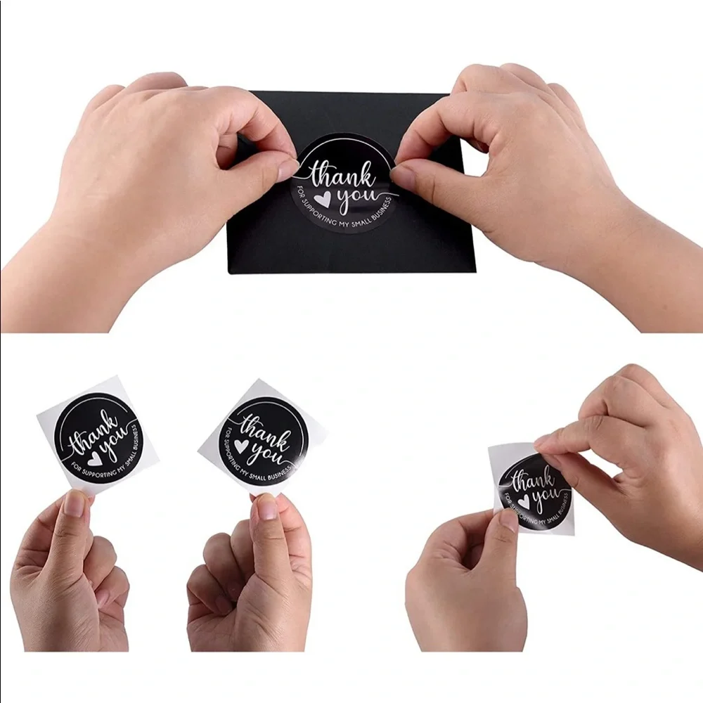 🖤50 Black and white 2 inch Thank you stickers - Picture 4 of 5